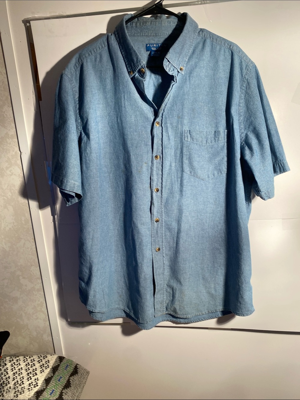 Puritan Light Blue Short Sleeve Denim Button-Down Shirt